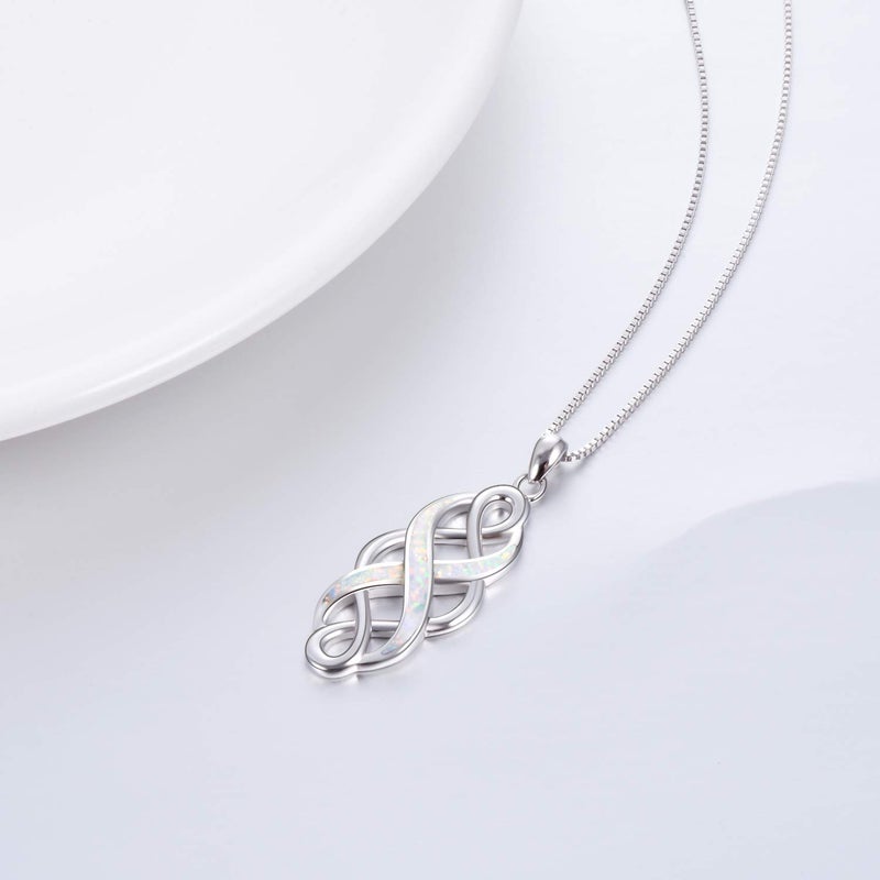 YFN Irish Celtic Knot Created Opal Pendant Necklace Infinity Love Sterling Silver CZ Jewelry 18" (White Opal Celtic Knot Necklace) - Image 5